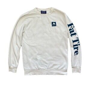 Burton Fat Tire Collab Pullover Crew Neck Sweatshirt Mens M White Long Sleeve